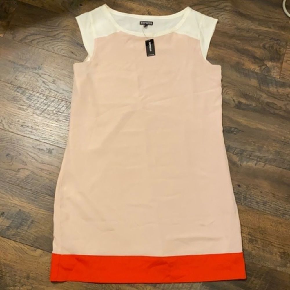 Express Colorblock Shift Dress in Blush, White & Orange